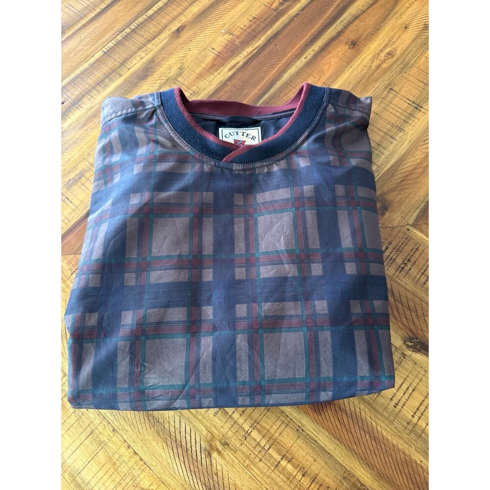 Vintage 90s Cutter & Buck Plaid Pullover Windbreaker Mens L Brown Navy Golf